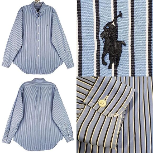 Polo Ralph Lauren Oxford Shirt Men's XL Blue Stripe Twill LS Button Down - Picture 1 of 10